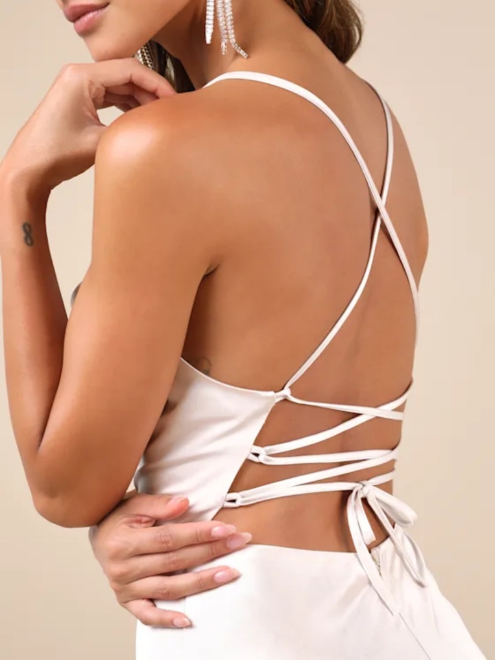 Lulus Inspire Romance Champagne Satin Cowl Neck Lace-Up Maxi Dress Small/ medium - Picture 3 of 16